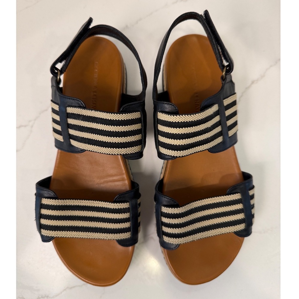 Daniella Lehavi Striped Platform Sandals Black Beige Leather Slingback Size 40 - Picture 4 of 7